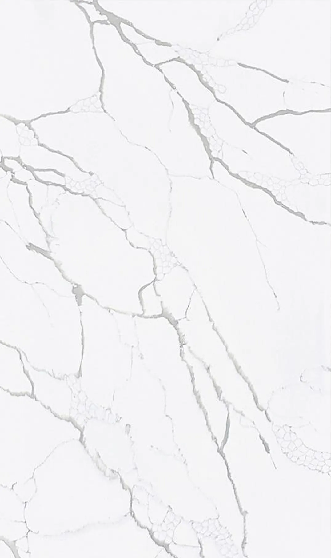 White countertop sample with bold grey marble-style veining