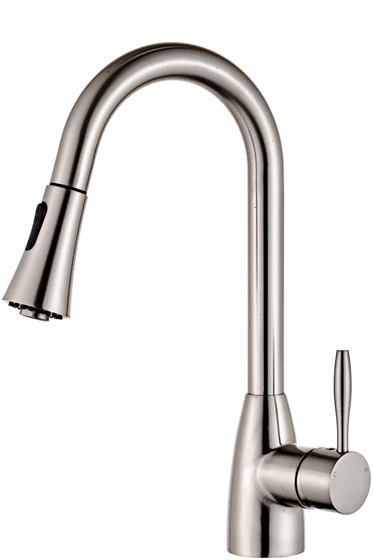 Brushed nickel classic pull-down kitchen faucet with a high arc spout and single lever