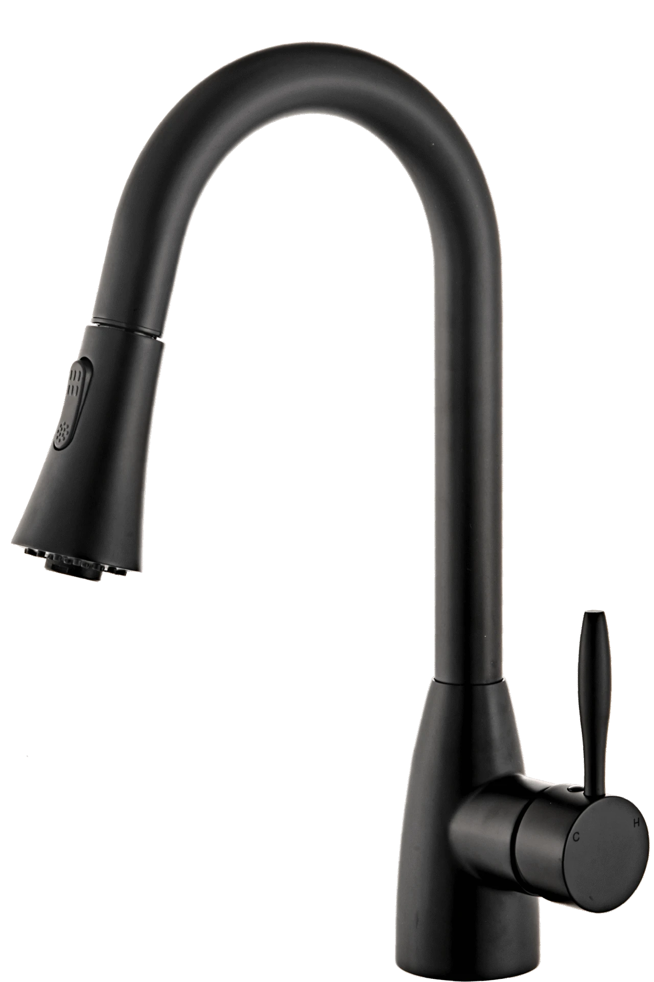 Matte black classic pull-down kitchen faucet with a high arc spout and single lever
